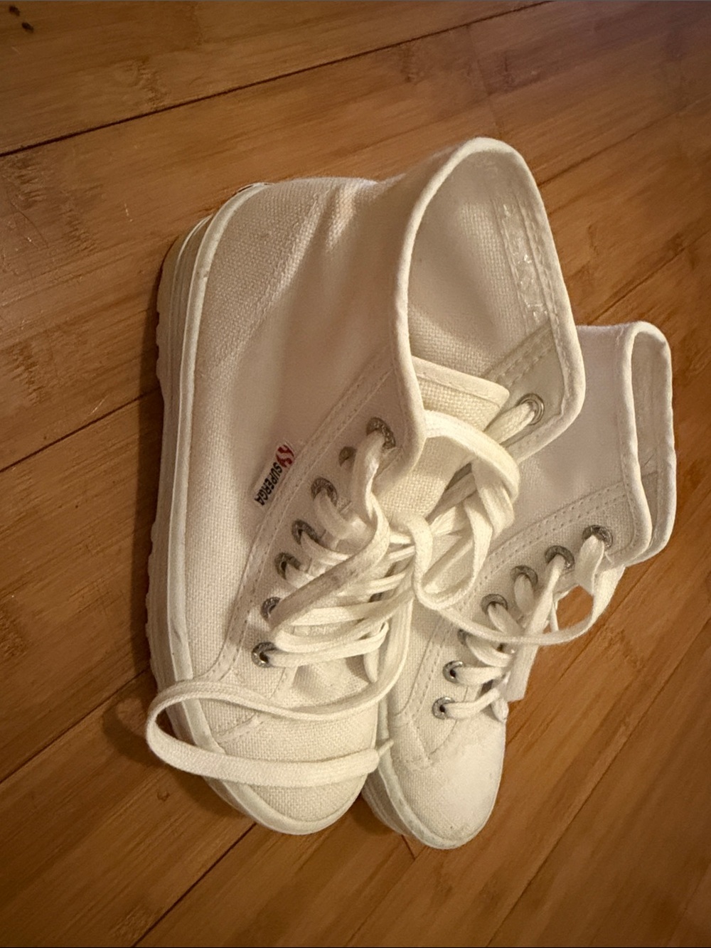Superga White Canvas High-Top Sneakers with Lug Sole